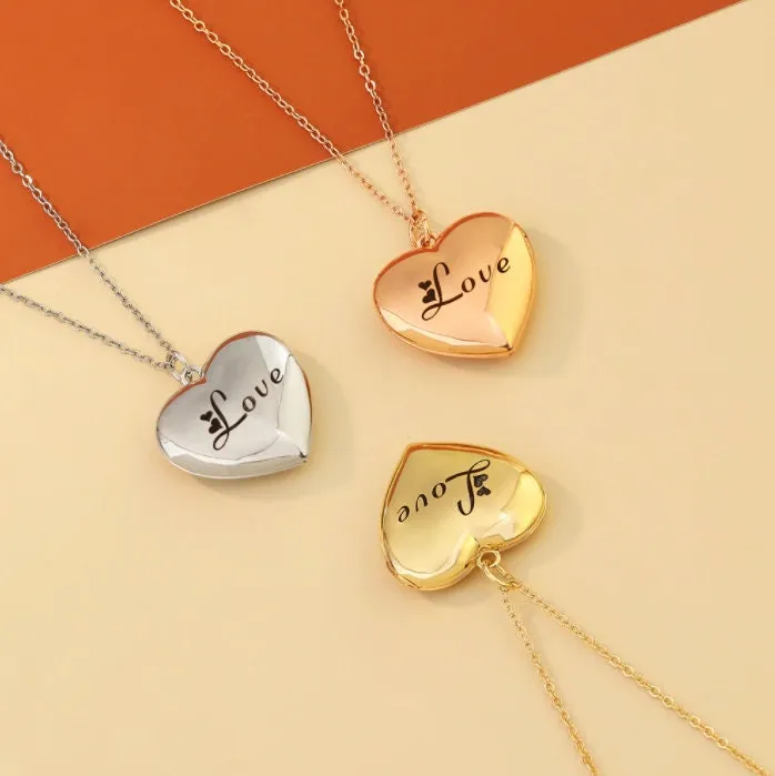 Custom Heart Locket Necklace - Personalized Photo Lock - Personalised Image Text Engraving Gift for Her Girlfriend Mom Wife Anniversary