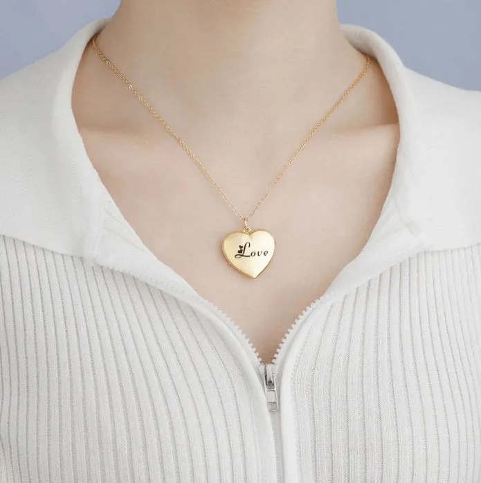 Custom Heart Locket Necklace - Personalized Photo Lock - Personalised Image Text Engraving Gift for Her Girlfriend Mom Wife Anniversary