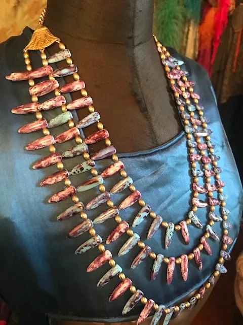 Death Becomes Her Inspired Egyptian Revival Inspired Gorgeous Kenneth J Lane Lotus 3 strand Grand Beaded Necklace