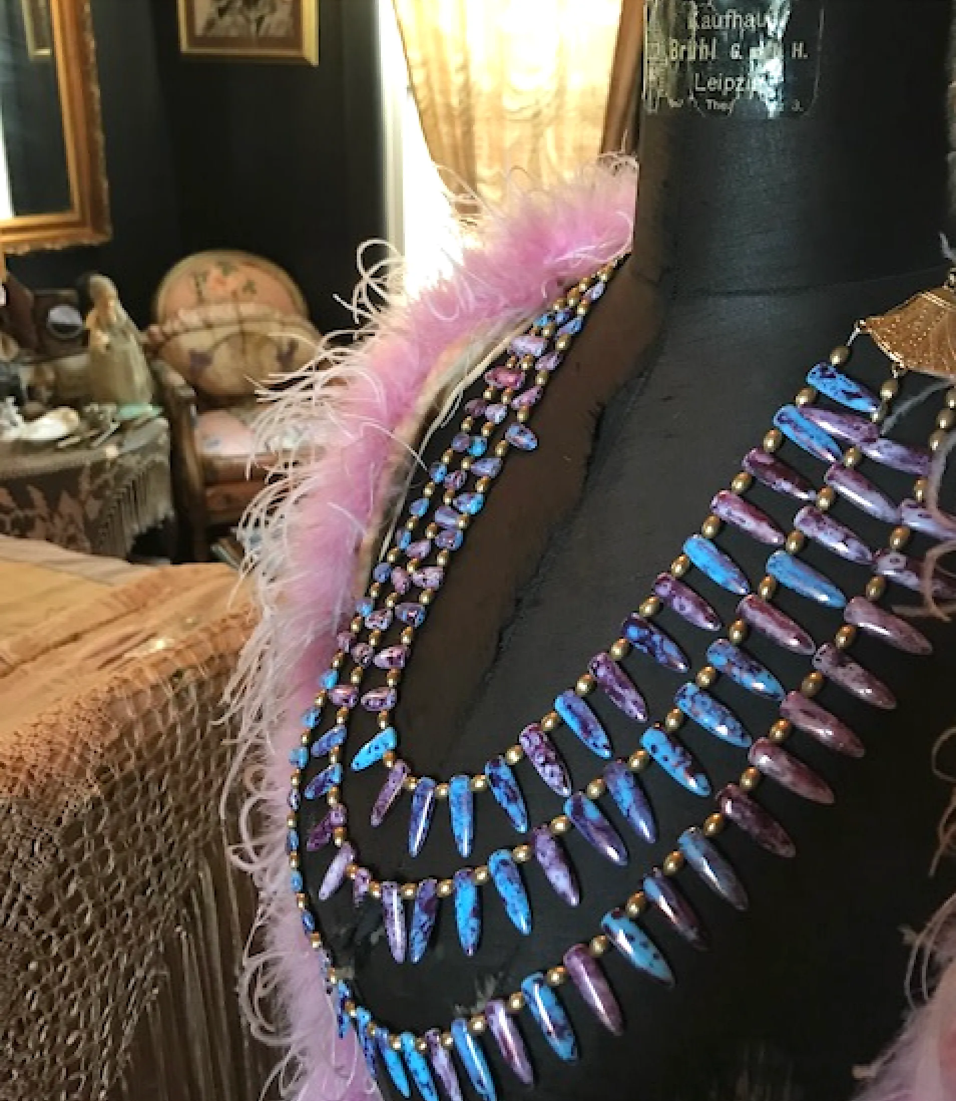 Death Becomes Her Inspired Egyptian Revival Inspired Gorgeous Kenneth J Lane Lotus 3 strand Grand Beaded Necklace