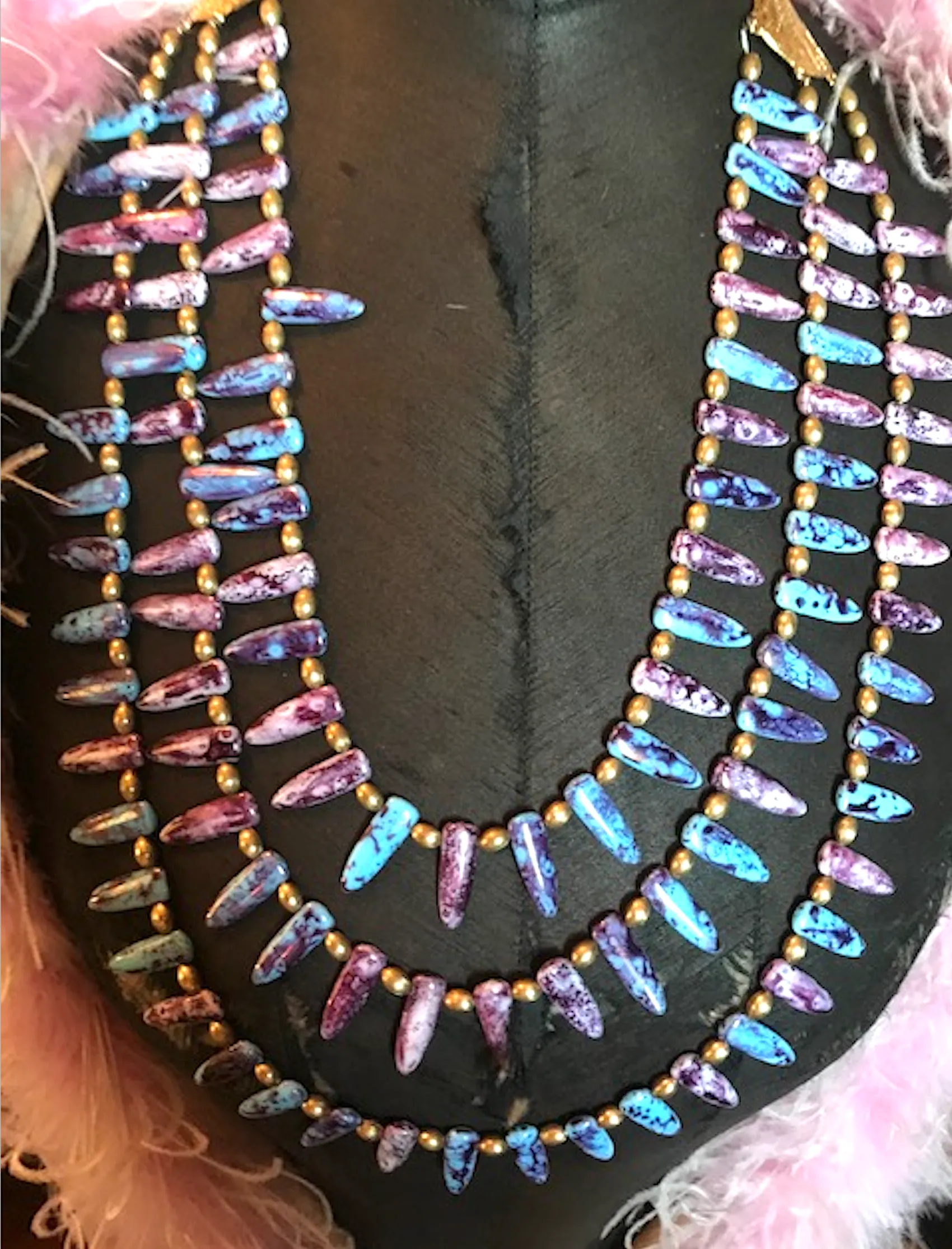 Death Becomes Her Inspired Egyptian Revival Inspired Gorgeous Kenneth J Lane Lotus 3 strand Grand Beaded Necklace