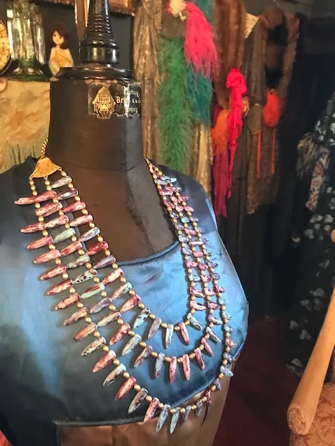 Death Becomes Her Inspired Egyptian Revival Inspired Gorgeous Kenneth J Lane Lotus 3 strand Grand Beaded Necklace