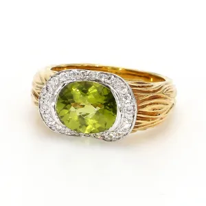Deep Green Peridot & Diamond Pave Ring