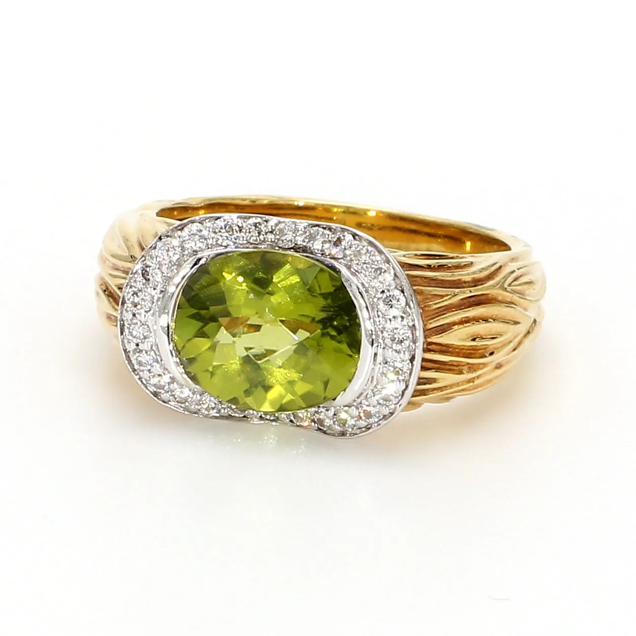 Deep Green Peridot & Diamond Pave Ring