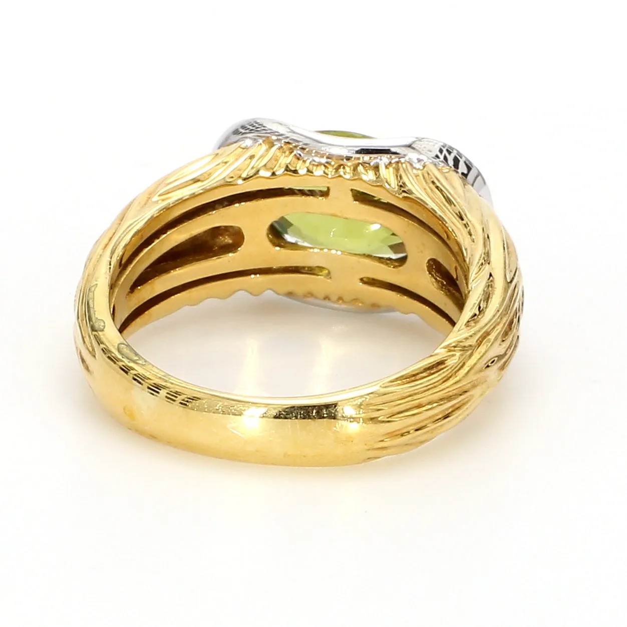 Deep Green Peridot & Diamond Pave Ring