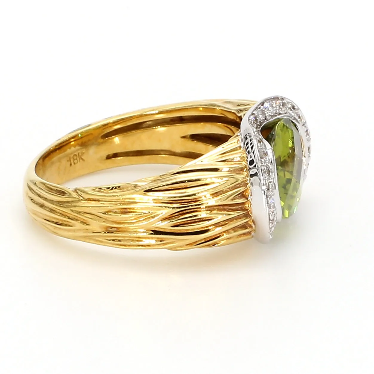 Deep Green Peridot & Diamond Pave Ring