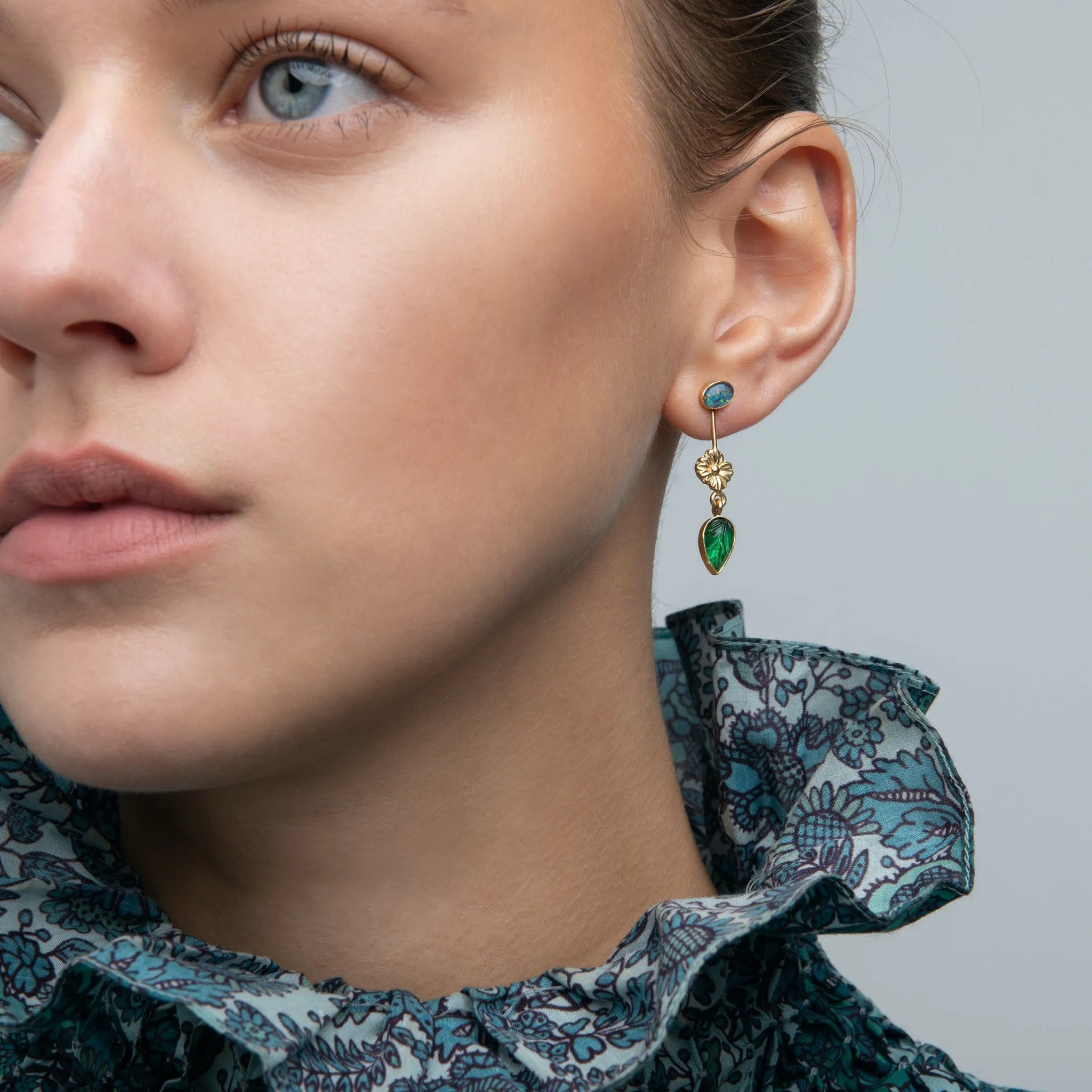 Double Detachable Victorian Drop Green Earrings