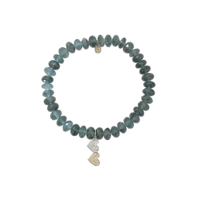 Double Heart Dark Aquamarine Beaded Bracelet