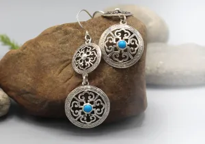 Double Mandala Dangle Sterling Silver Earrings