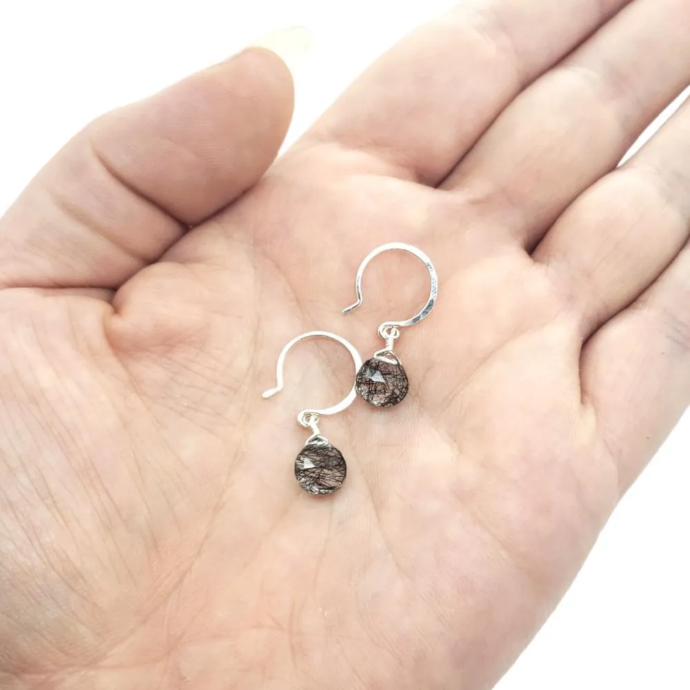 Earrings - Black Sea Tourmalated Quartz Gemstone Drops Sterling by Foamy Wader
