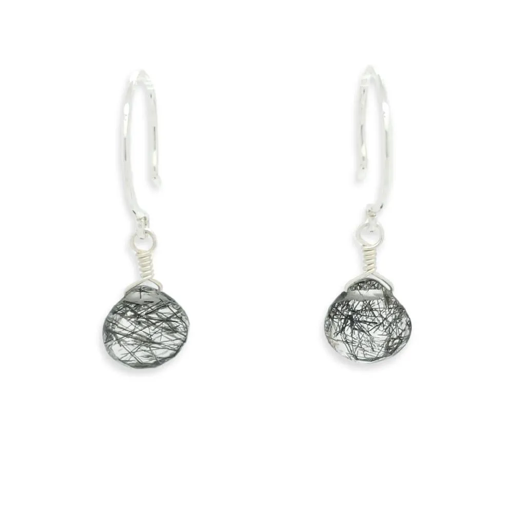 Earrings - Black Sea Tourmalated Quartz Gemstone Drops Sterling by Foamy Wader