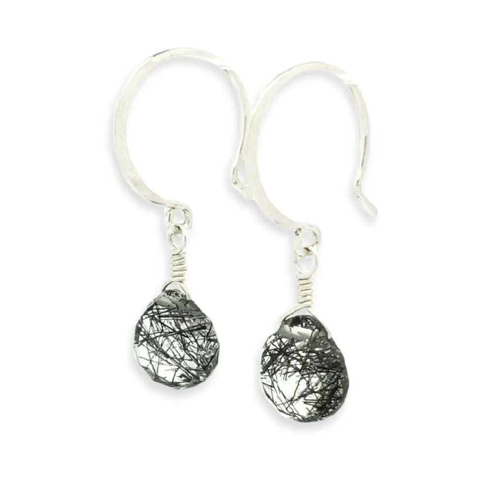 Earrings - Black Sea Tourmalated Quartz Gemstone Drops Sterling by Foamy Wader