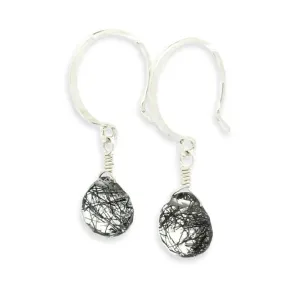Earrings - Black Sea Tourmalated Quartz Gemstone Drops Sterling by Foamy Wader