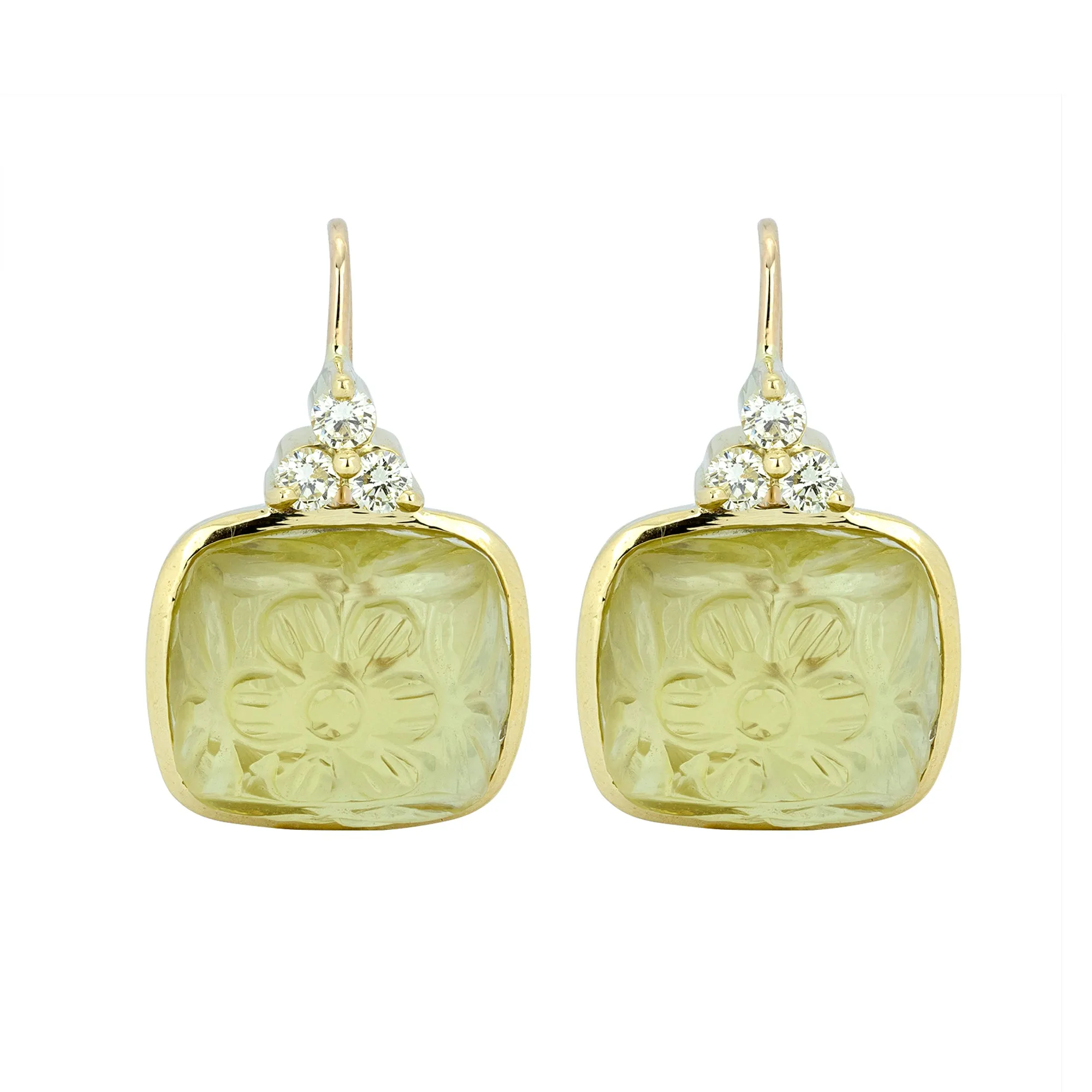 Earrings - Lemon Quartz And Diamond