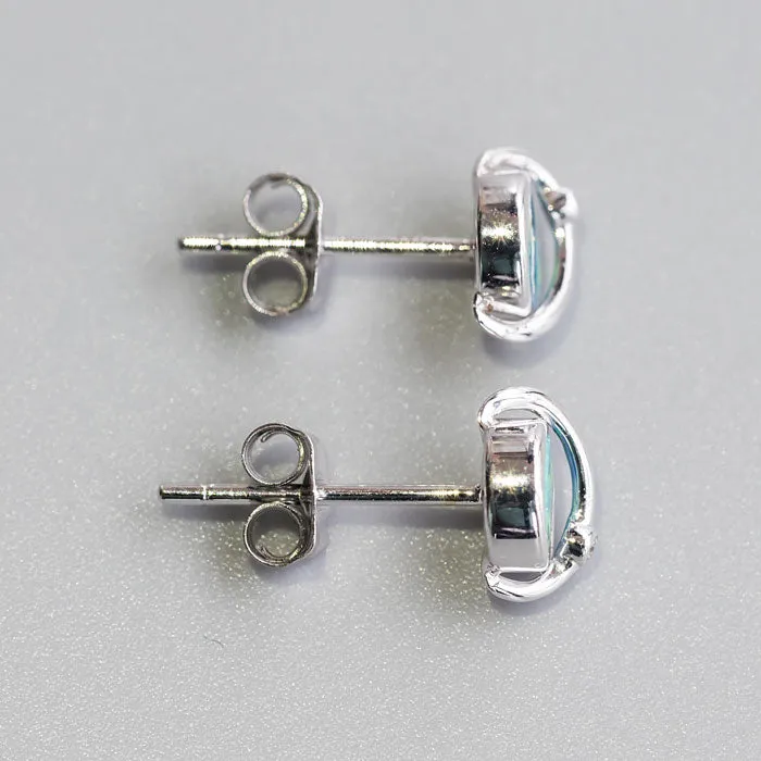 Earth Moon Design Australian Doublet Opal & Diamond Stud Earrings 18K White Gold