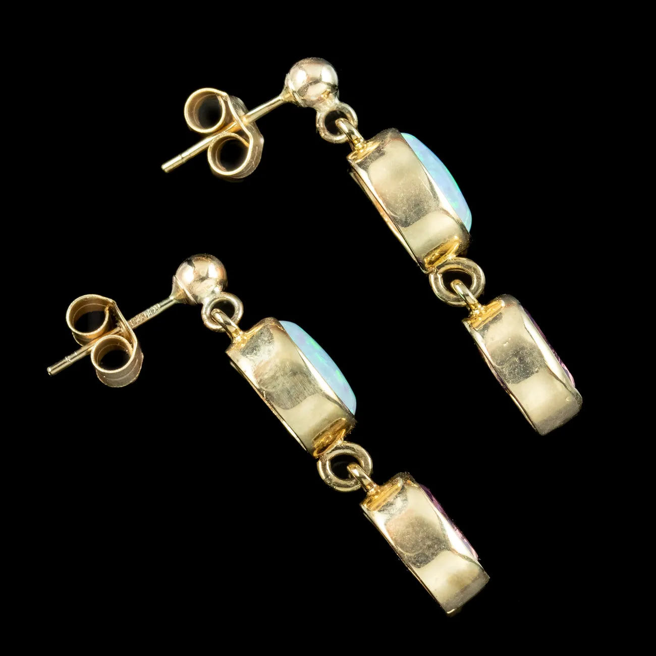Edwardian Style Opal Amethyst Drop Earrings 9ct Gold