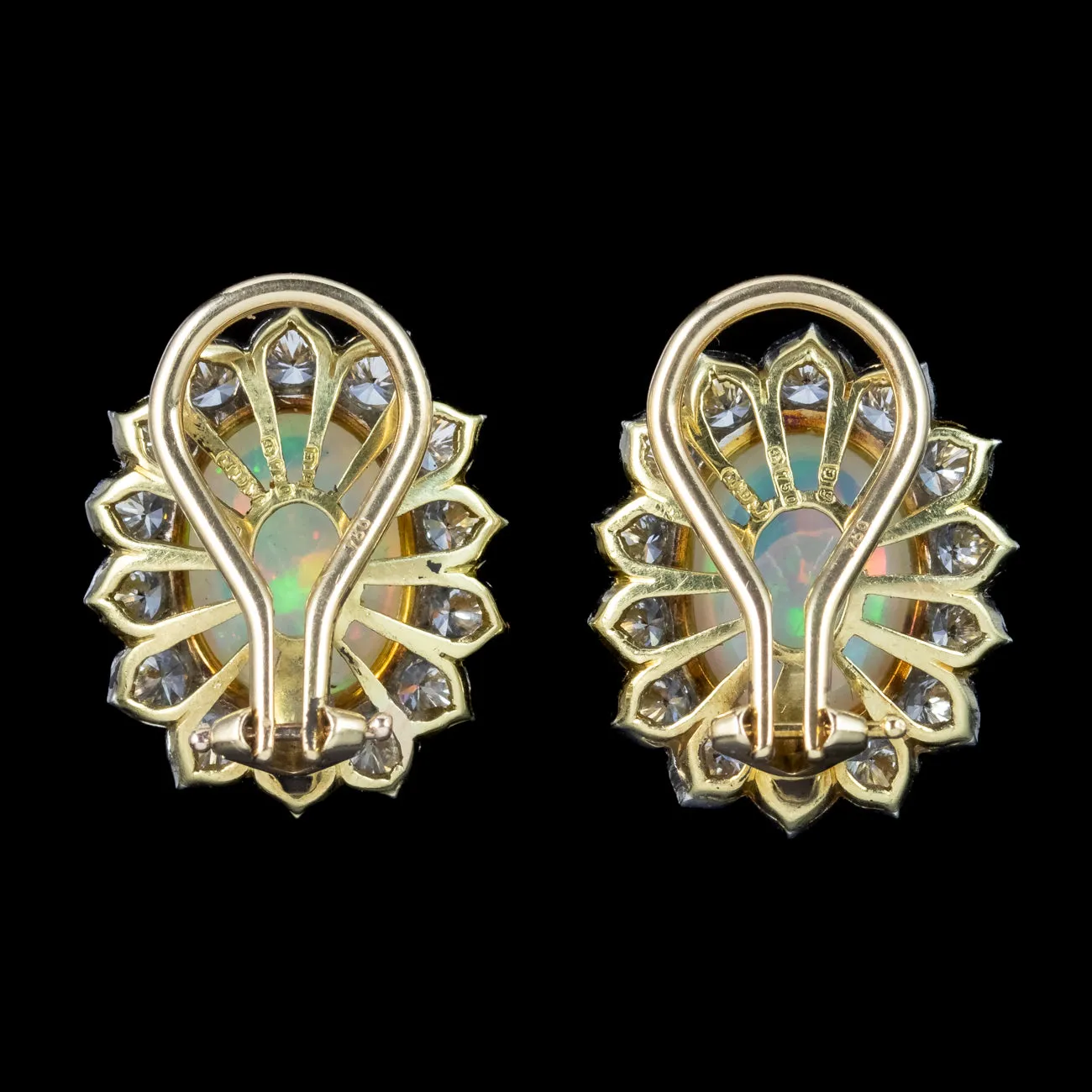 Edwardian Style Opal Diamond Cluster Clip Earrings 18ct Gold 2ct Opals