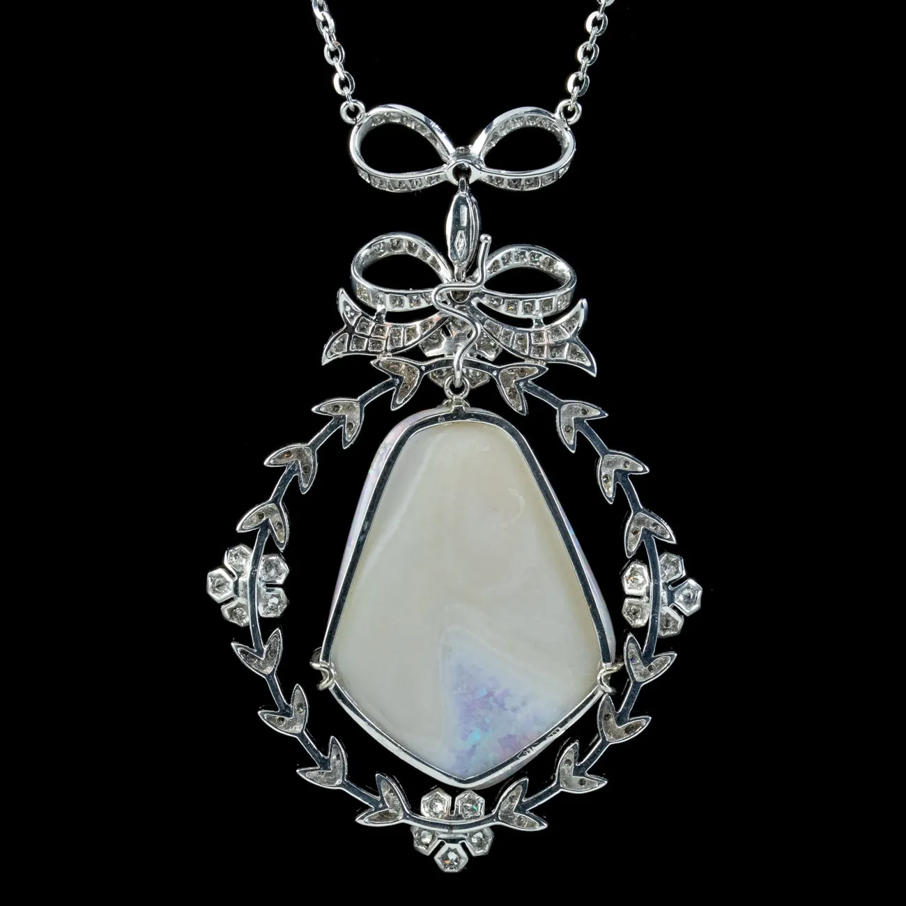 Edwardian Style Opal Diamond Lavaliere Pendant Necklace 18ct Gold 3ct Of Diamond