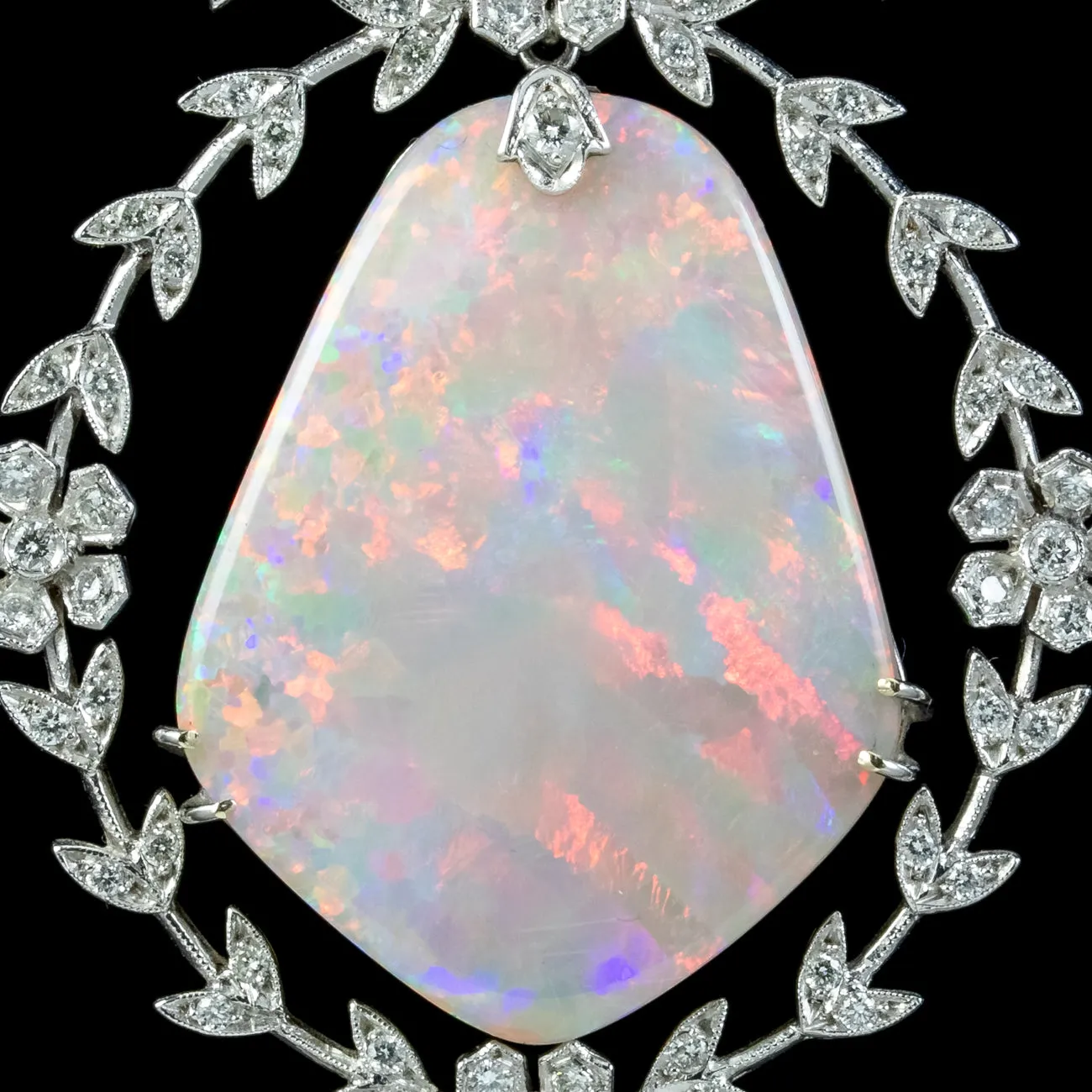Edwardian Style Opal Diamond Lavaliere Pendant Necklace 18ct Gold 3ct Of Diamond