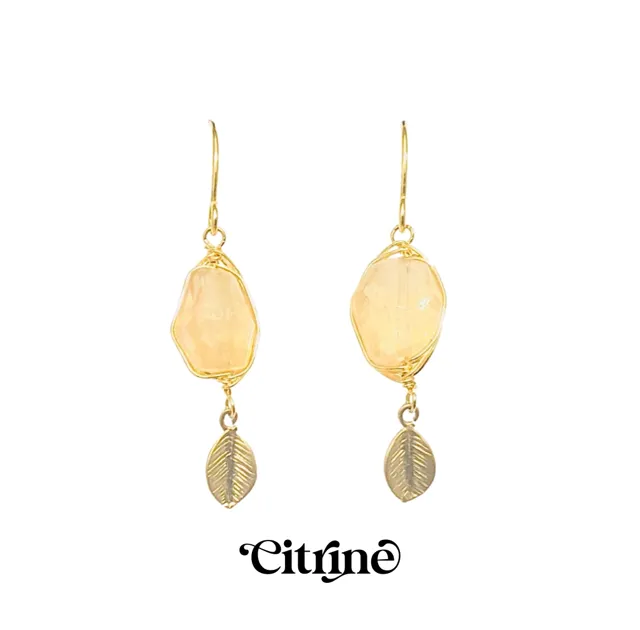 Energy Stone Leaf Drop Earrings (various stone options in gold or silver)
