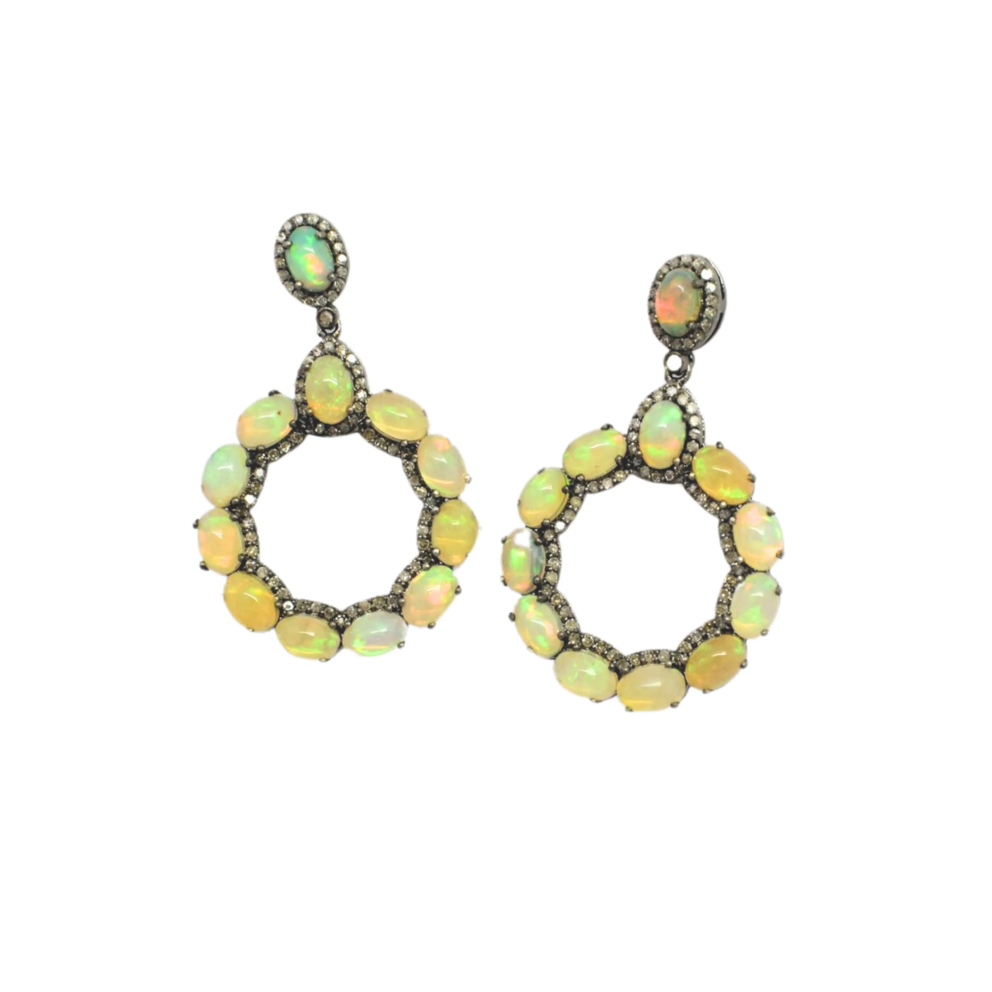 Ethiopian Opal Dangle Drop Earring With Diamond