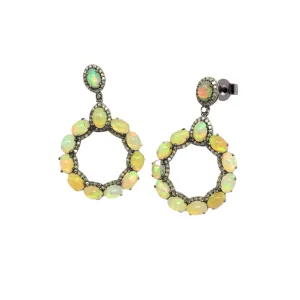 Ethiopian Opal Dangle Drop Earring With Diamond