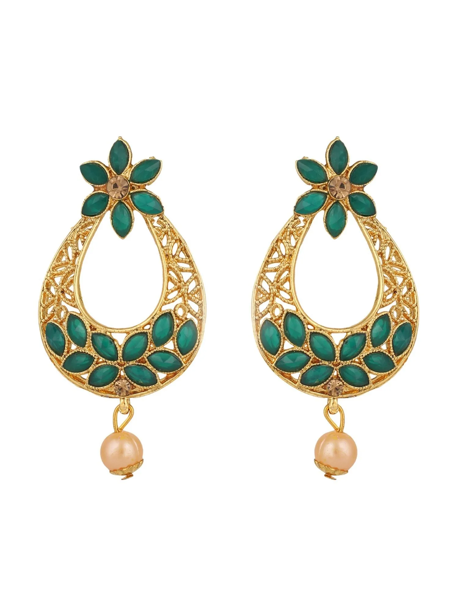 Exclusive Green & Gold Floral Design Brass Drop Earring - Anikas Creation