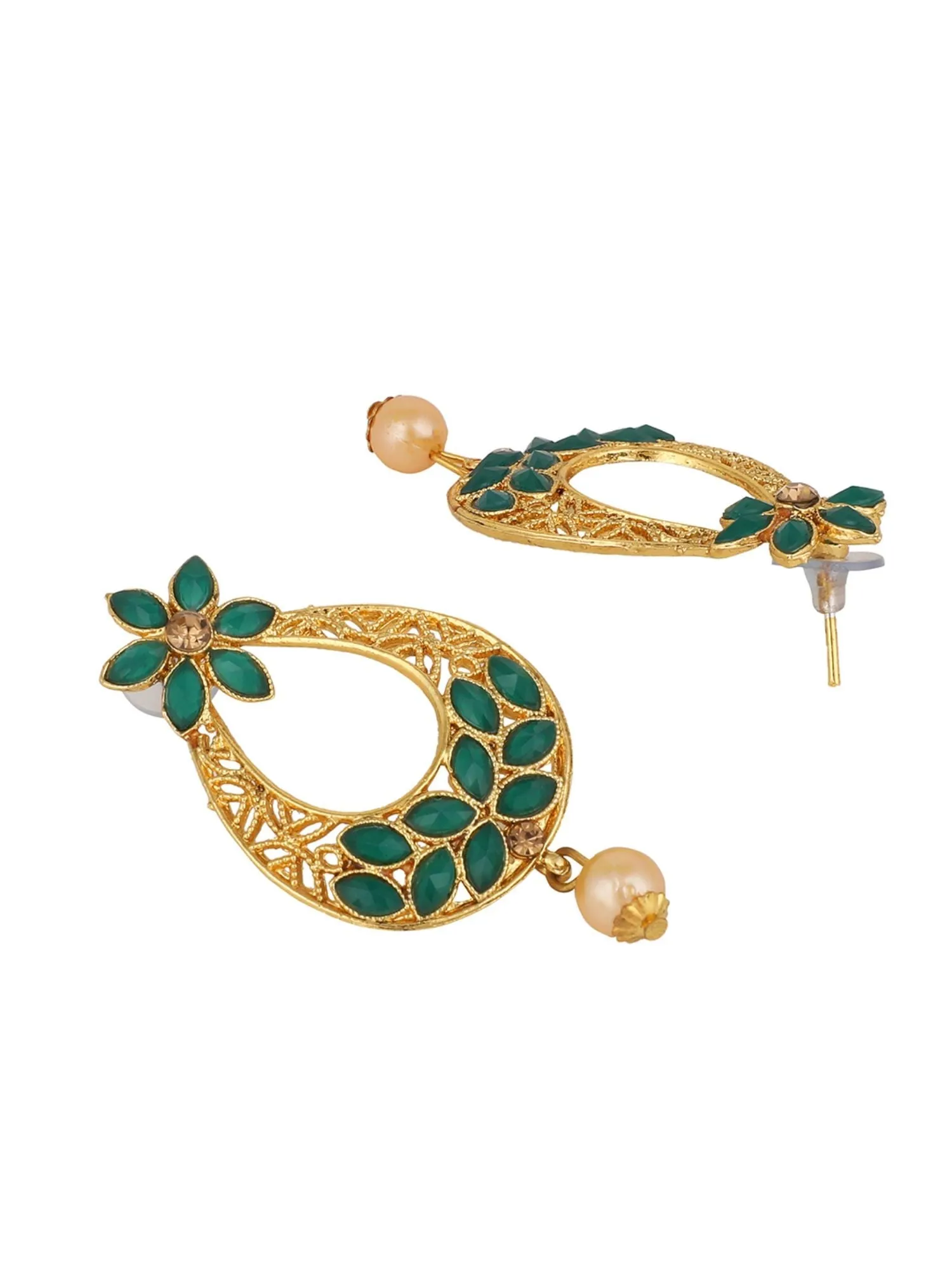Exclusive Green & Gold Floral Design Brass Drop Earring - Anikas Creation