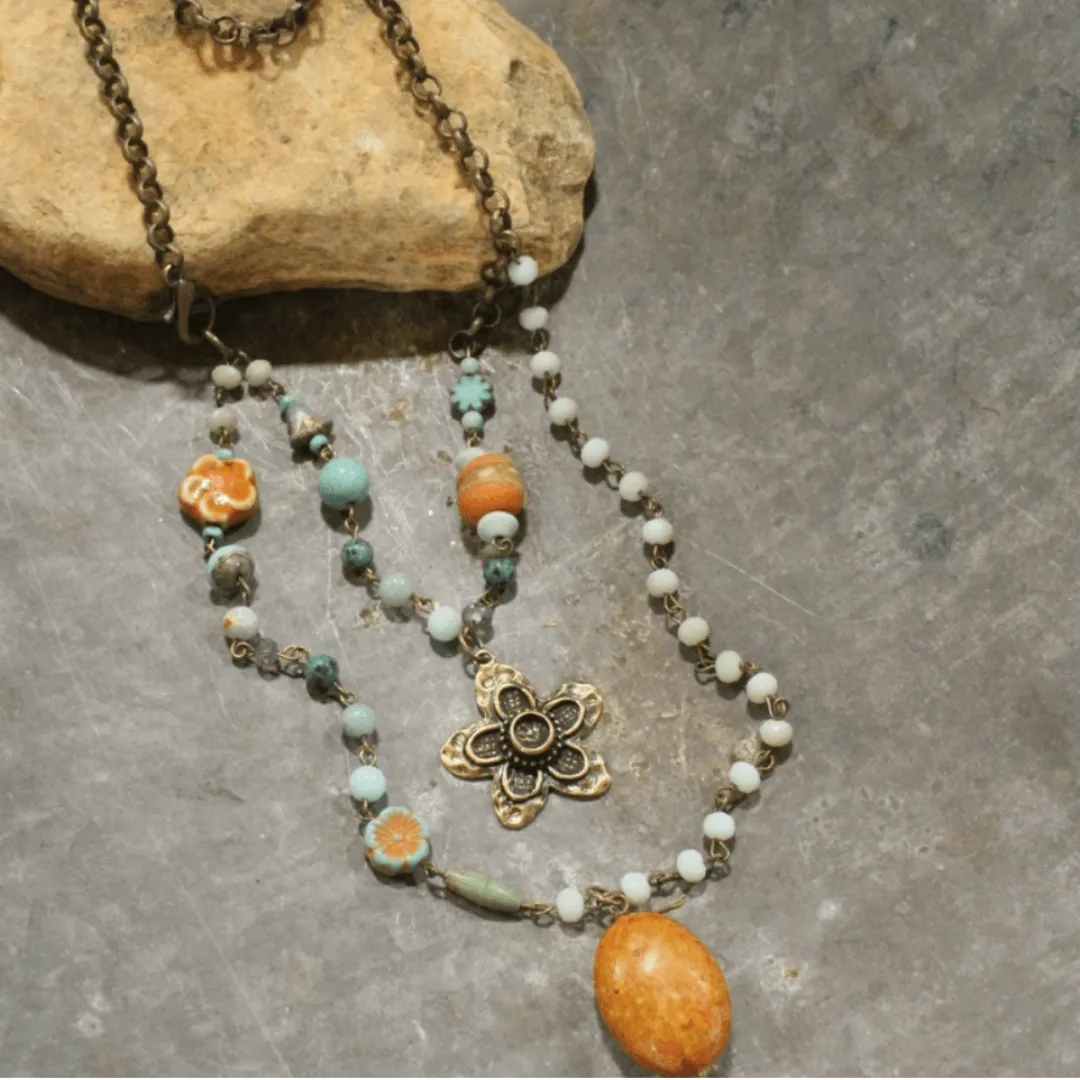 Fatima Boho Drop Layered Necklace Made in USA