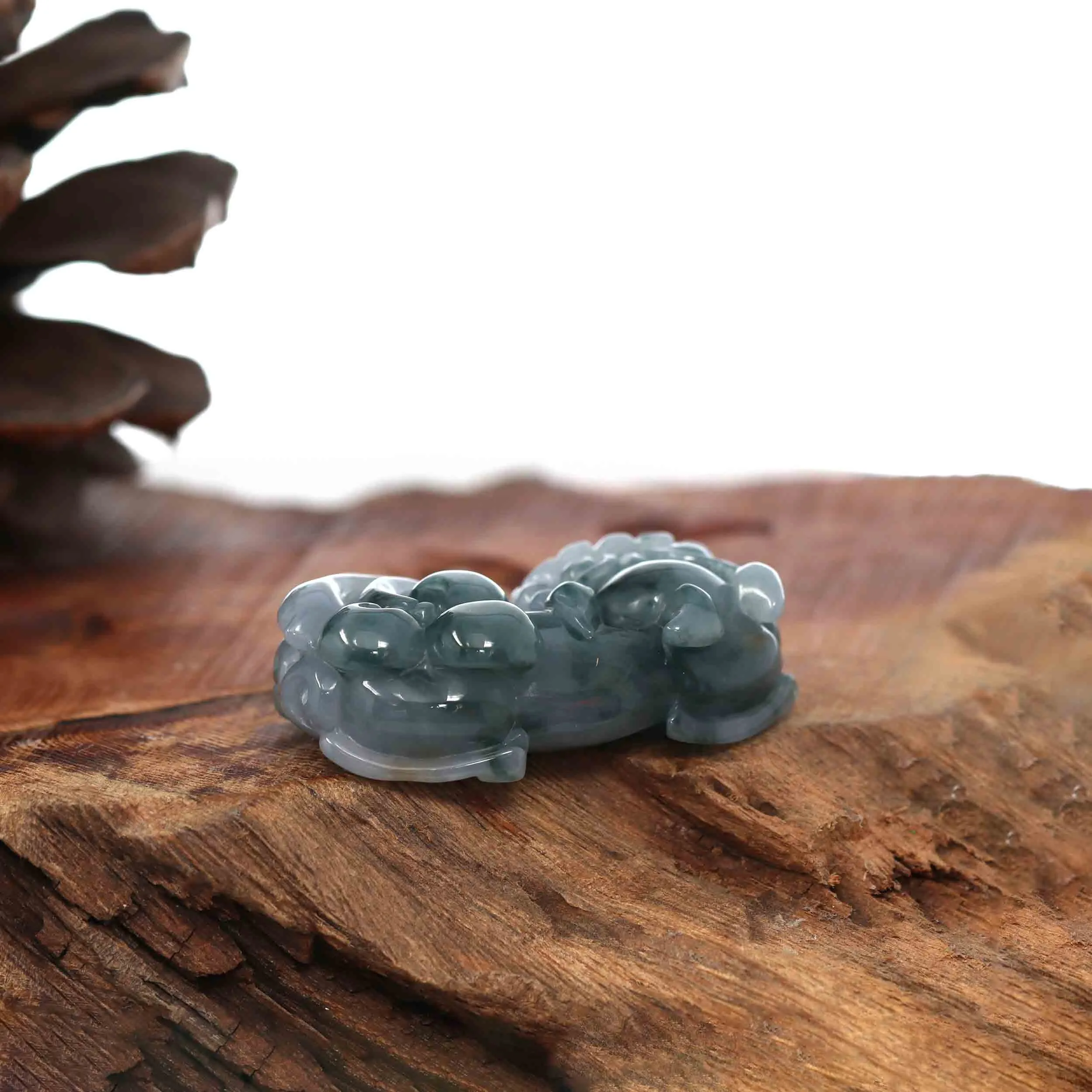 Genuine Burmese Ice deep Blue Green Jadeite Jade PiXiu Pendant Necklace