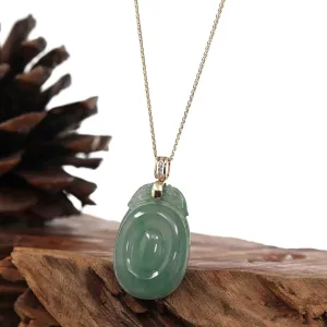 Genuine Green Jadeite Jade Dragon Necklace With VSI Diamond Gold Bail