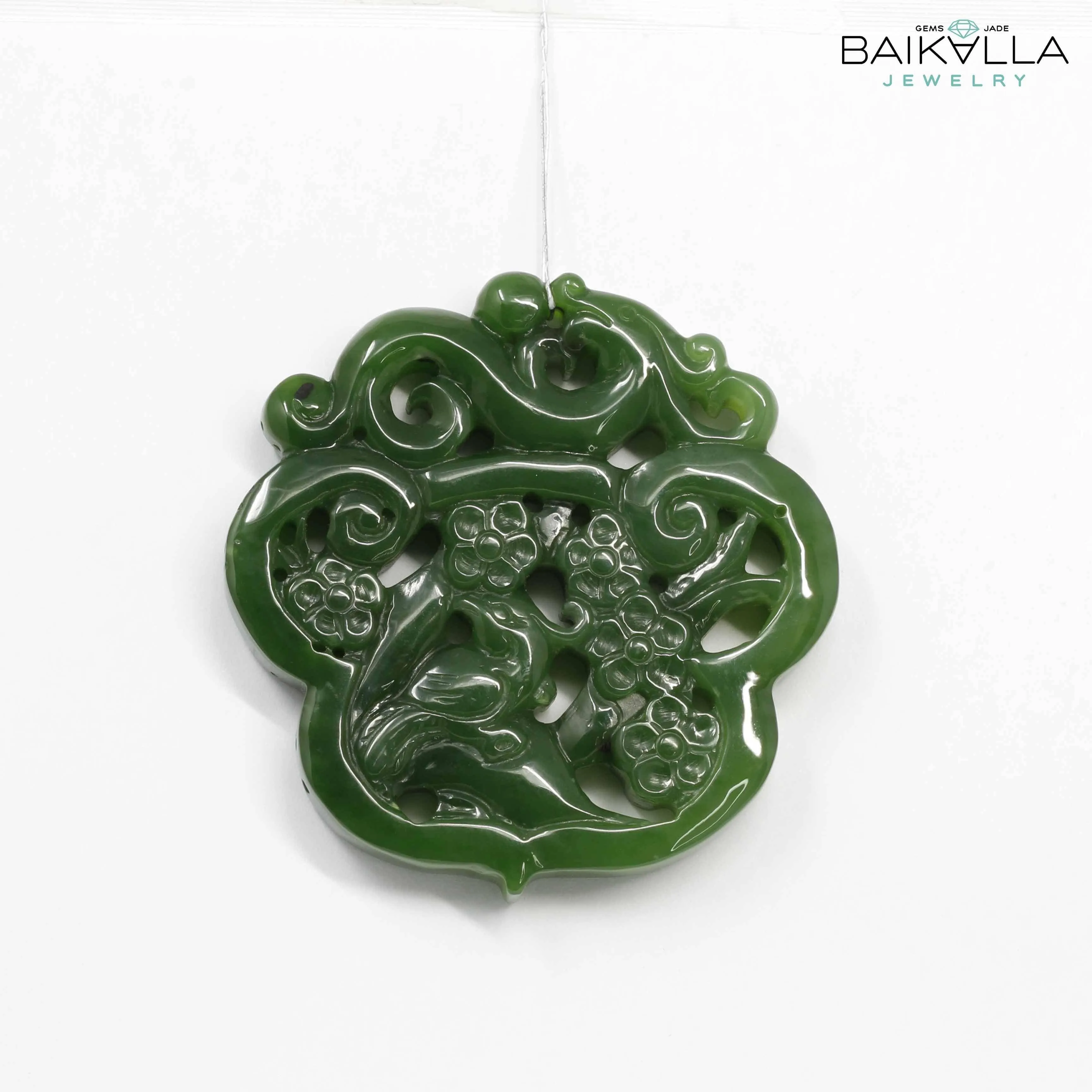 Genuine HeTian Nephrite Green Jade Dragon Pendant Necklace