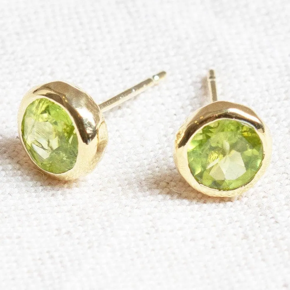 Genuine Peridot Silver or Gold Stud Earrings