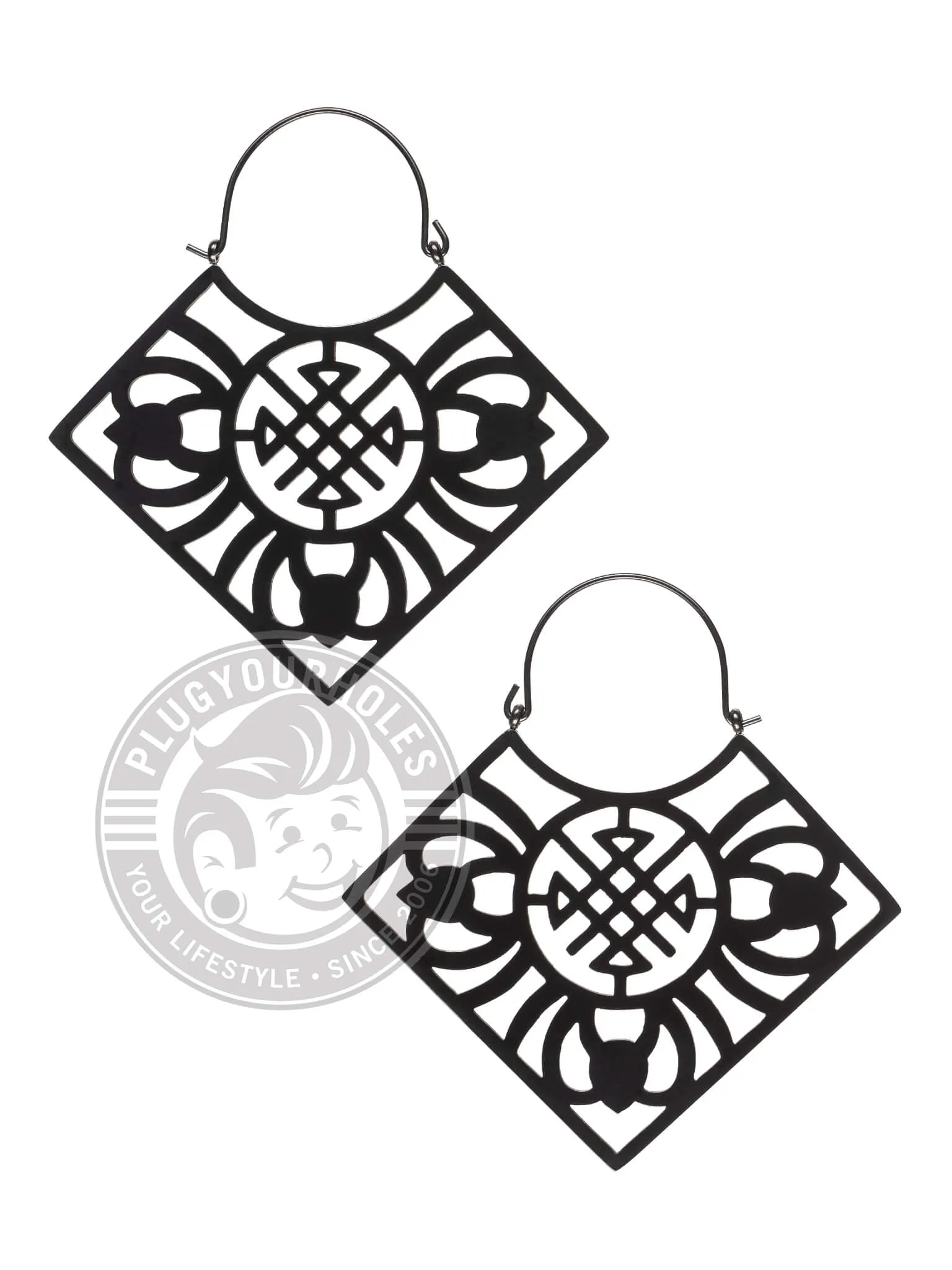 Geometric Square Dangle Hoop Steel Earrings