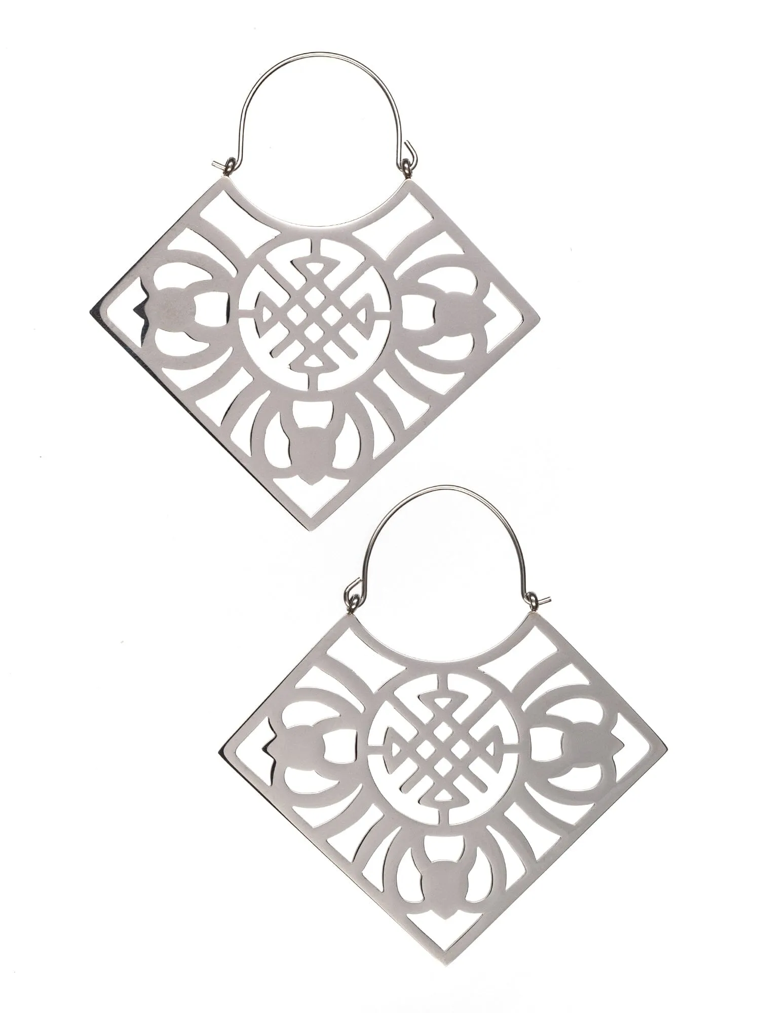 Geometric Square Dangle Hoop Steel Earrings