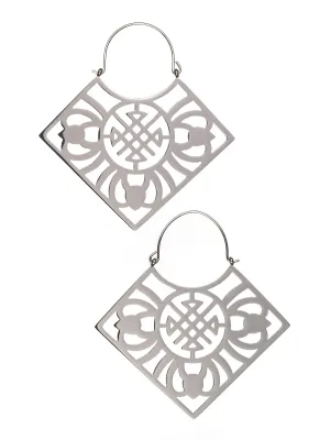 Geometric Square Dangle Hoop Steel Earrings
