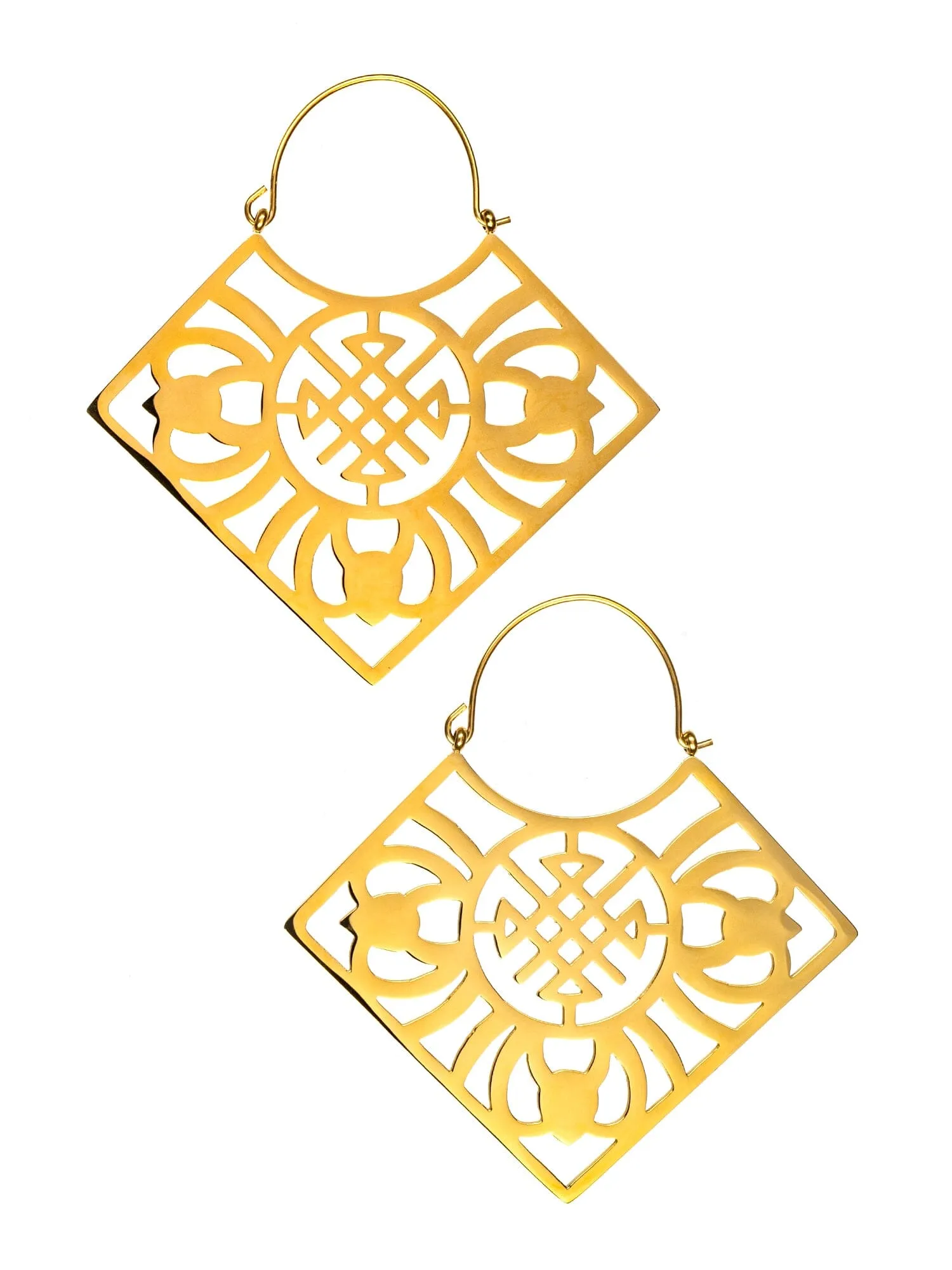 Geometric Square Dangle Hoop Steel Earrings