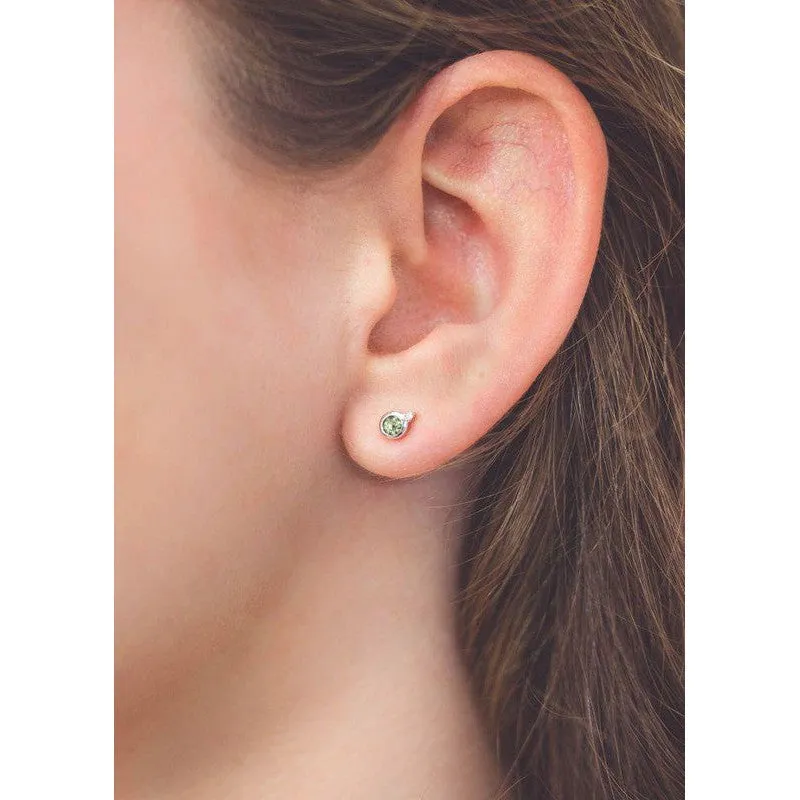 Georgini Natural Peridot and Two Natural Diamond August Earrings - Silver