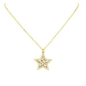Gold Cubic Zirconia Baguette Star Pendant Necklace