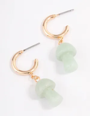 Gold Green Aventurine Moon & Mushroom Huggie Earrings