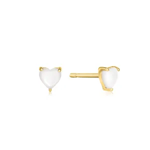 Gold Mother of Pearl Heart Stud Earrings