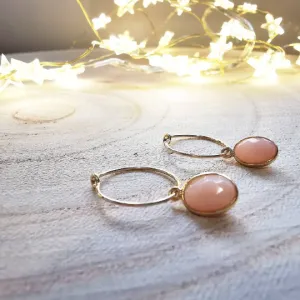 Gold Oval Rose Quartz Hoop Earrings
