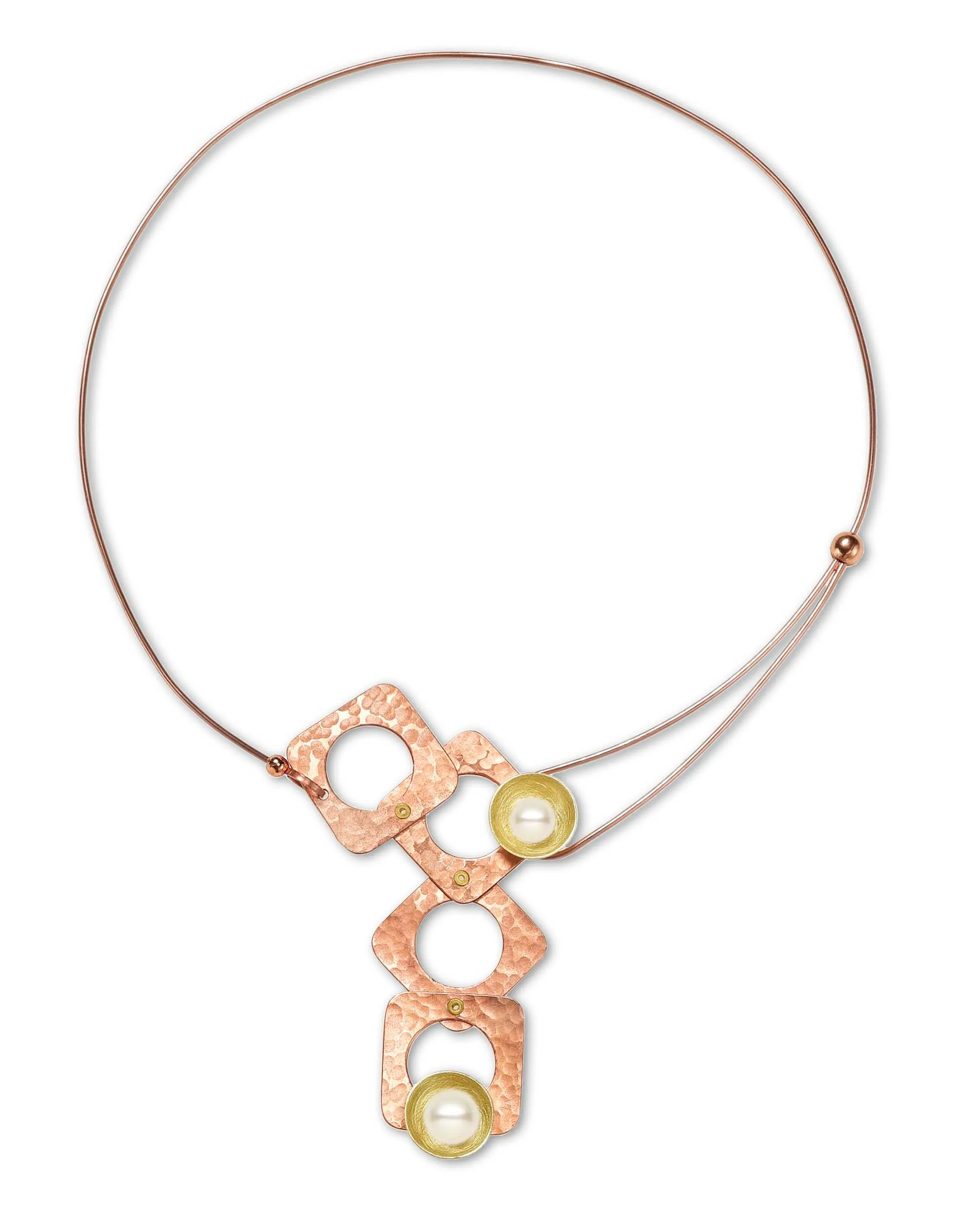 GROW Small Cubic Mixed Metal Necklace from the SCULPTURAL Collection with Simulated Pearl or Jade option
