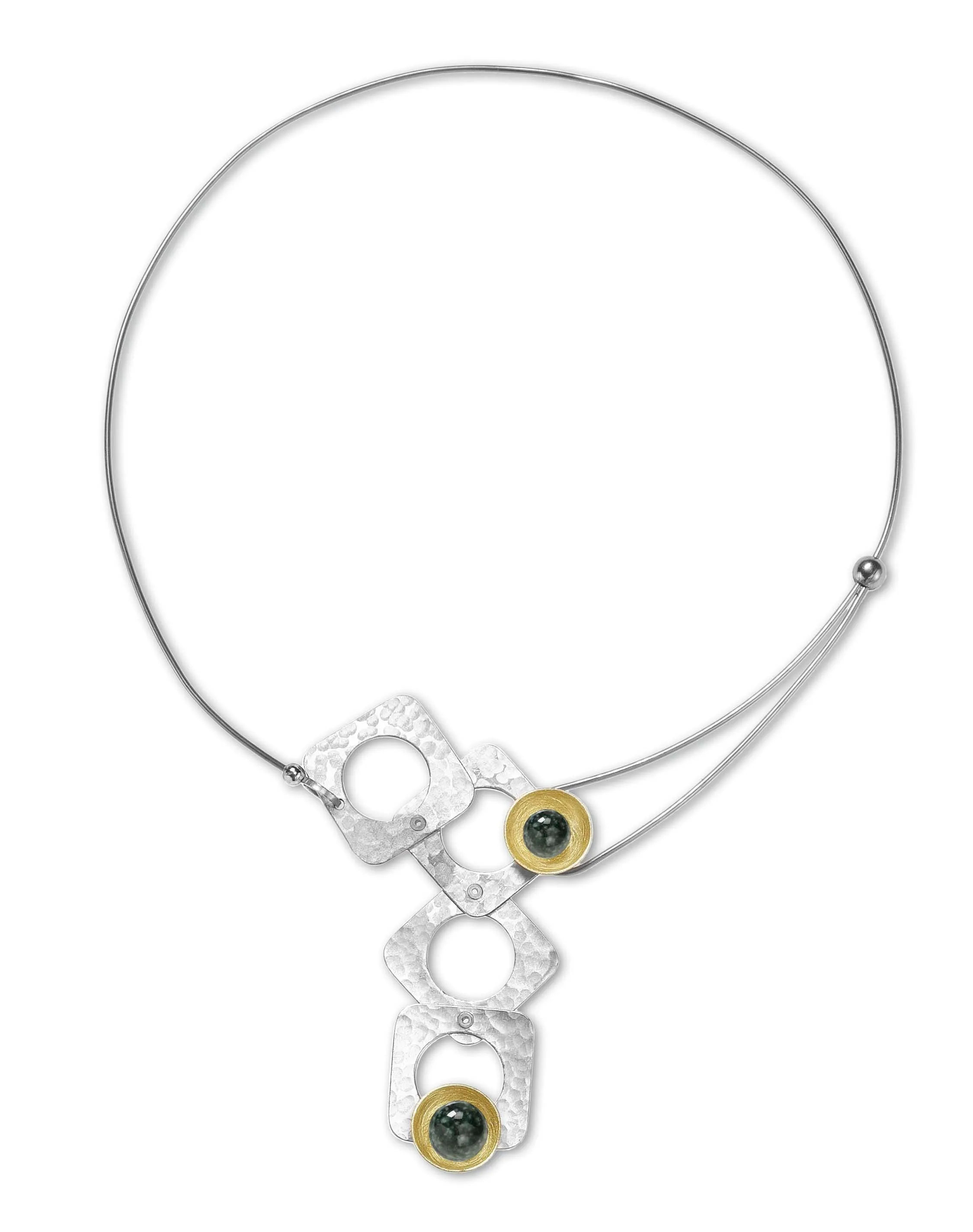 GROW Small Cubic Mixed Metal Necklace from the SCULPTURAL Collection with Simulated Pearl or Jade option