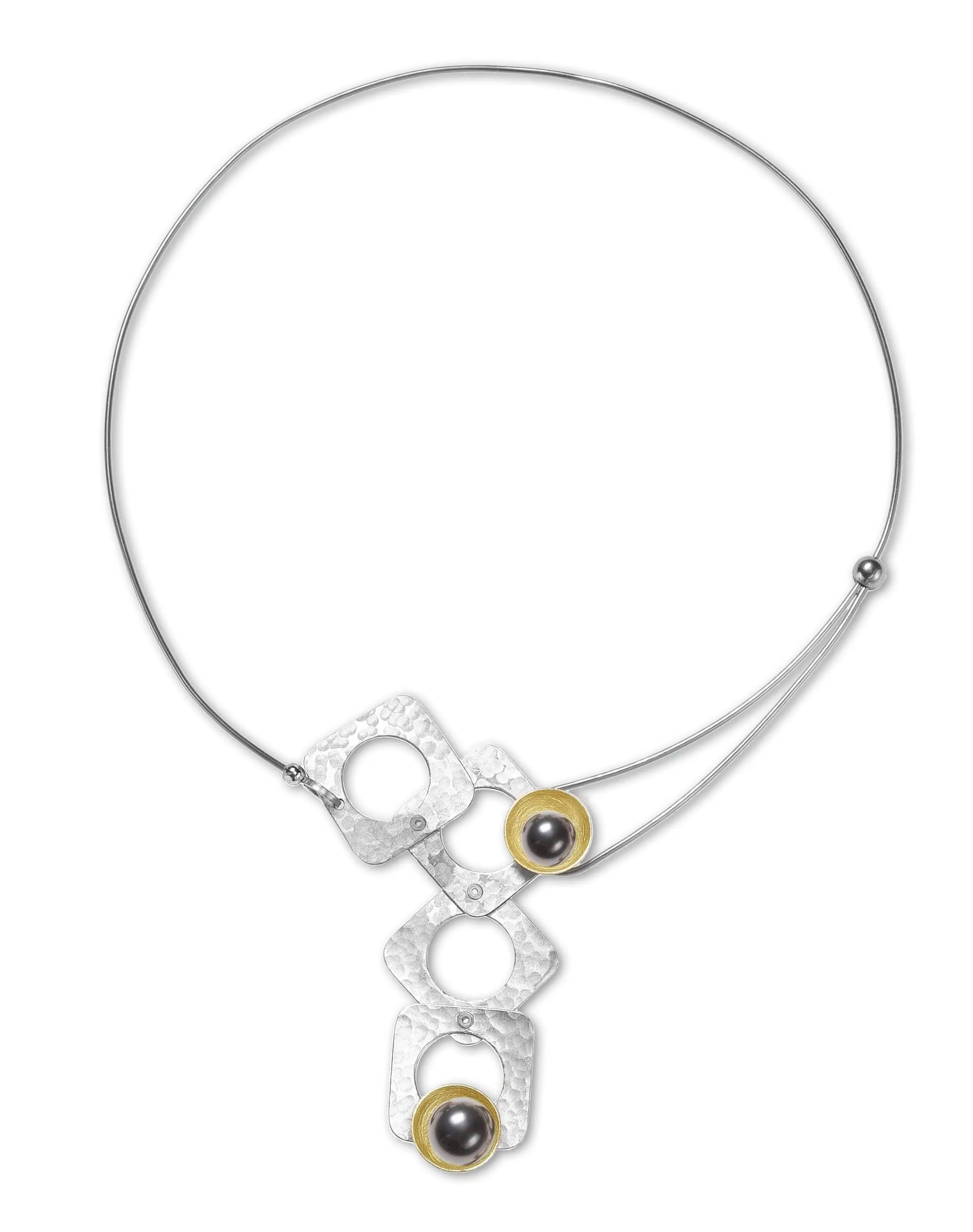 GROW Small Cubic Mixed Metal Necklace from the SCULPTURAL Collection with Simulated Pearl or Jade option