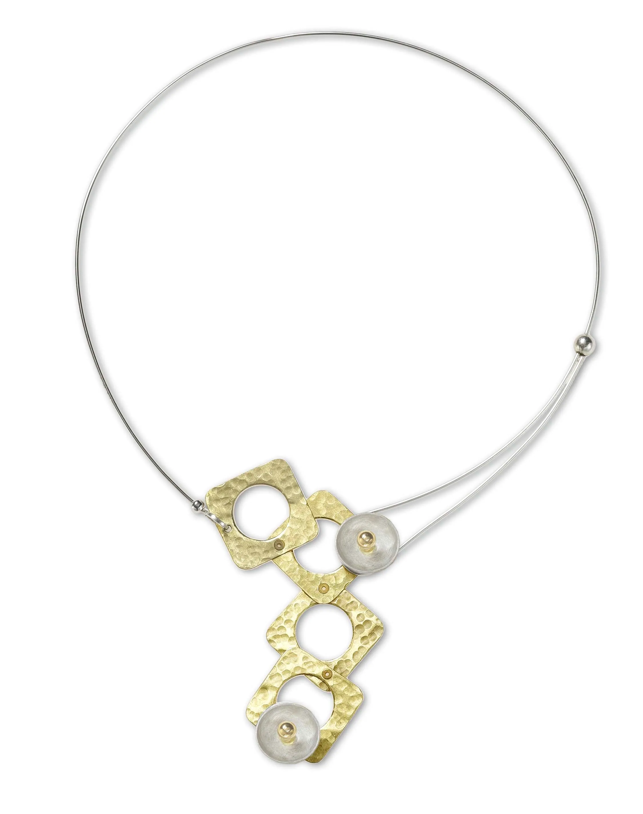 GROW Small Cubic Mixed Metal Necklace from the SCULPTURAL Collection with Simulated Pearl or Jade option