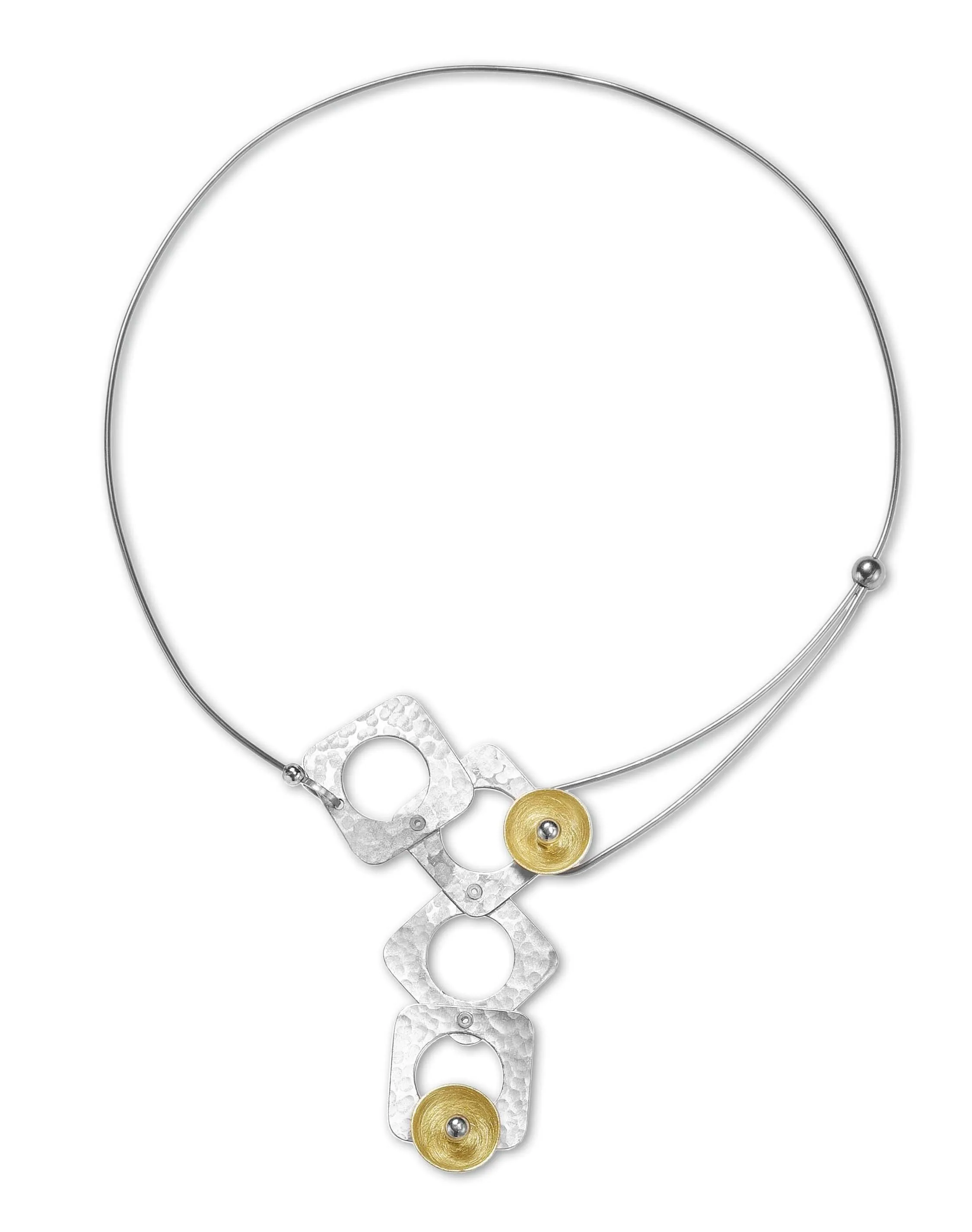 GROW Small Cubic Mixed Metal Necklace from the SCULPTURAL Collection with Simulated Pearl or Jade option