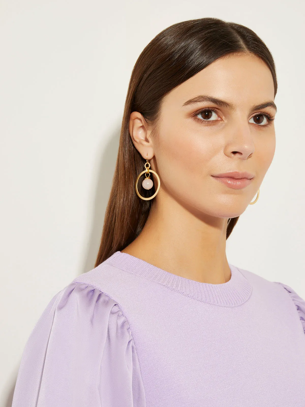 Handmade Rose Quartz Ball Gold Hoop Earrings