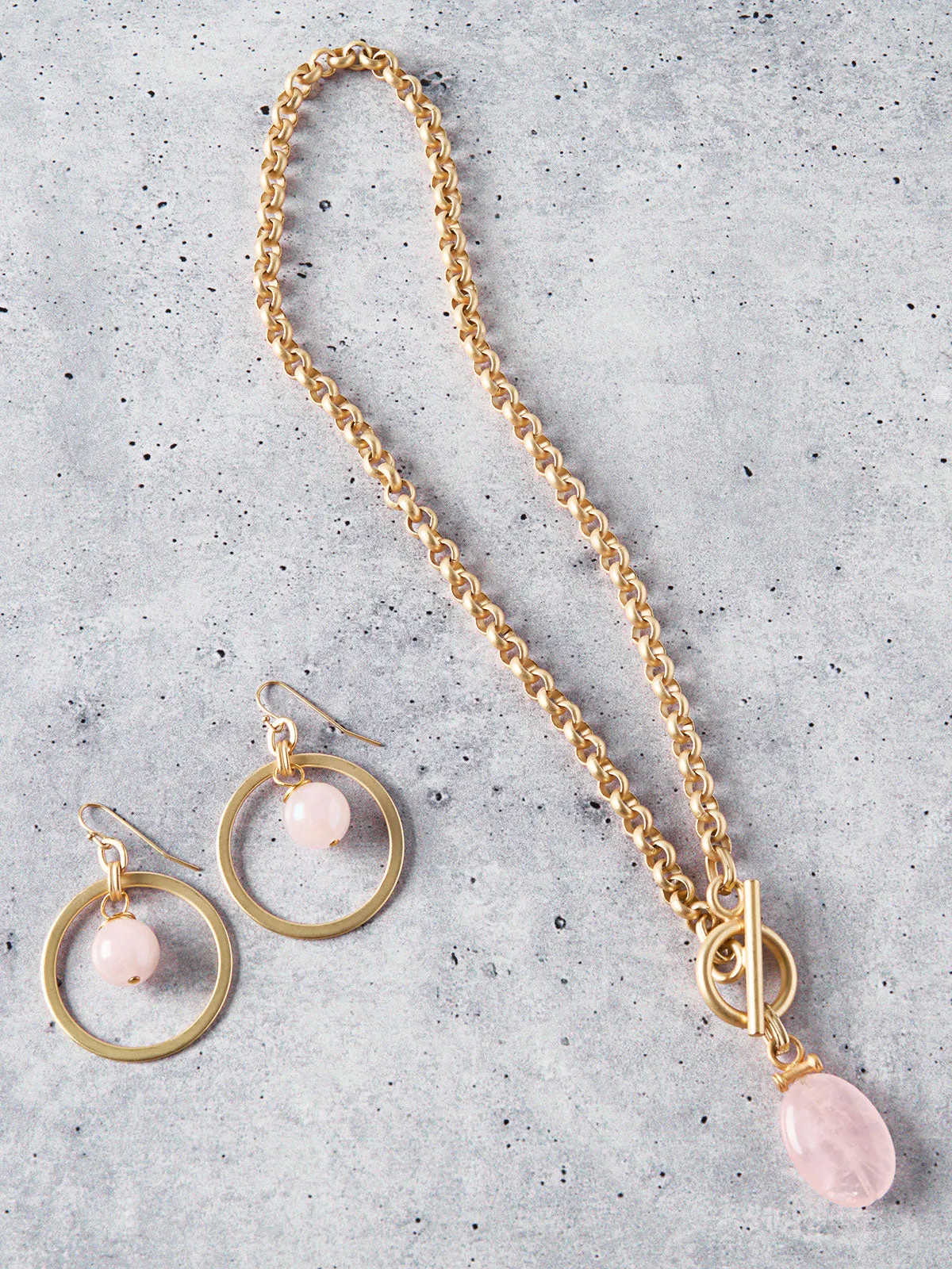 Handmade Rose Quartz Ball Gold Hoop Earrings