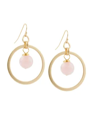 Handmade Rose Quartz Ball Gold Hoop Earrings